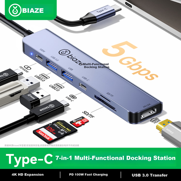 Док-станция BIAZE Type-C 7-в-1 с HDMI 4K - изображение 2