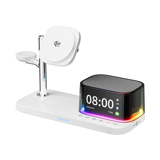 Быстрая беспроводная зарядка для Samsung S-Series, Galaxy Watch 2-8, Galaxy Buds 5 в 1 45w Samsung Часы, Ночник, Будильник, Док станция, Беспроводное зарядное устройство Bluetooth Колонка - изображение 3