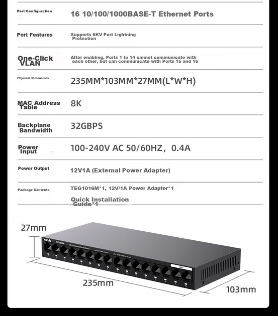 Коммутатор Tenda 16-портовый гигабитный TEG1016M - изображение 9