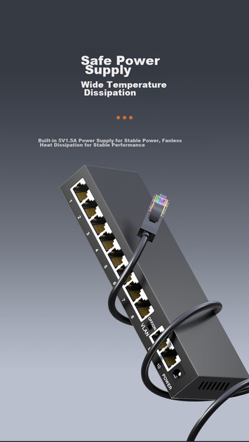 Коммутатор KeepLINK KP-9000, 10 портов Gigabit, для дома и офиса - изображение 9