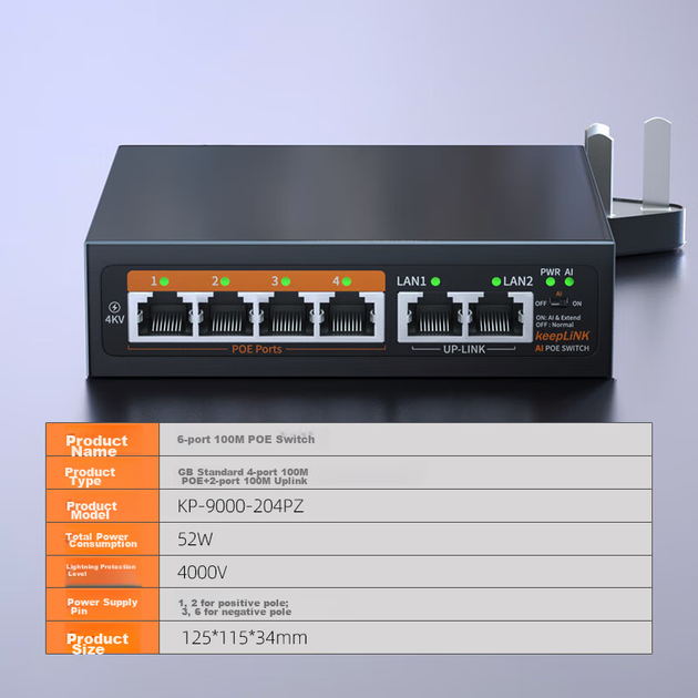 Коммутатор KeepLINK KP-9000 100Мбит/с 6 портов PoE, 52Вт - изображение 3