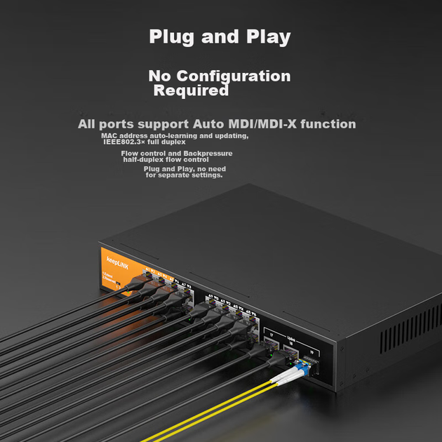 Коммутатор гигабитный KeepLINK KP-9000, 16 портов, PoE, для видеонаблюдения - изображение 5