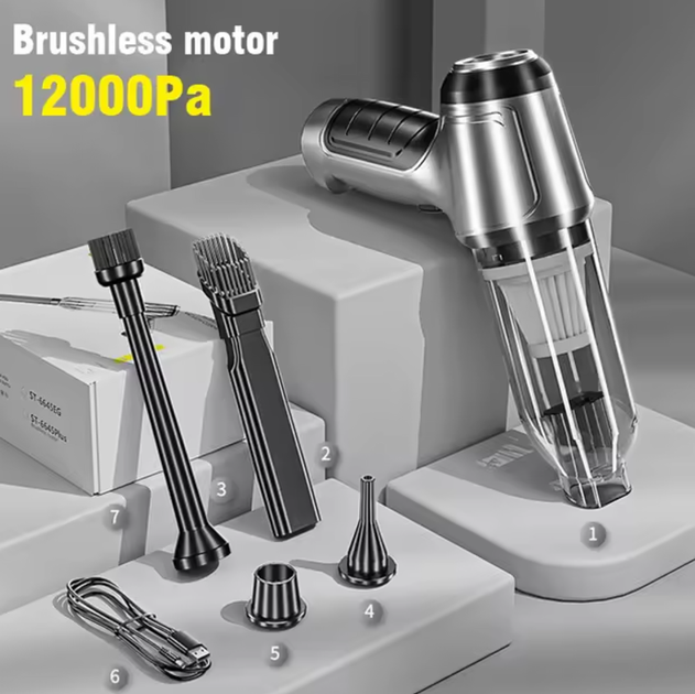 Мощный Автомобильный пылесос Suitu ST-6645Pro с Type-C 12000Па 120W 4000 мАг ручной беспроводной вакуумный аккумуляторный автопылесос Серебряный (2120638) - изображение 11
