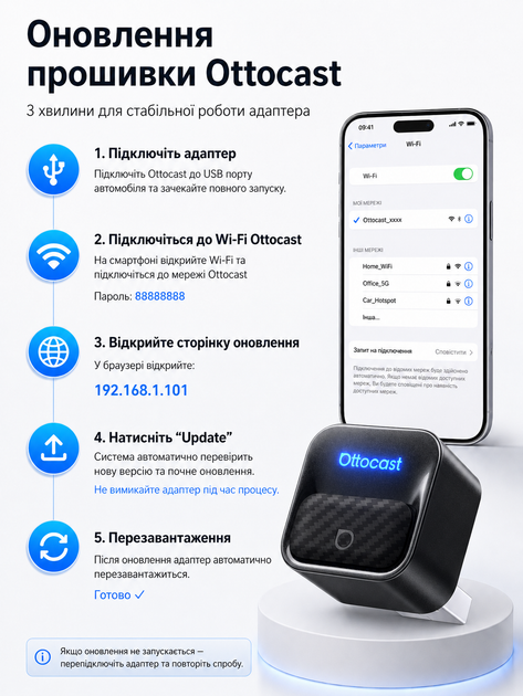 Адаптер carplay android для авто карплей андроид беспроводной CarPlay Android Auto Ottocast Mini Core 3 in 1 Bluetooth Wi-Fi plug play мини переходник wireless для штатной магнитолы подключение iPhone без кабеля компактный смарт - изображение 7