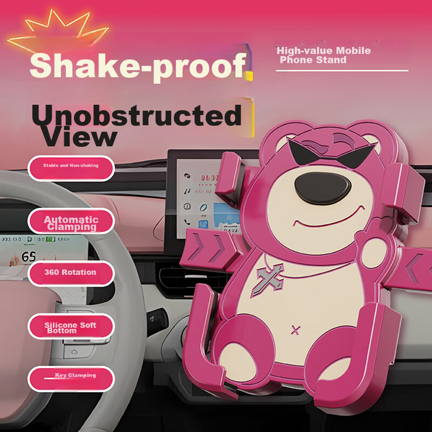 Держатель для телефона Dipuer Strawberry Bear для электровелосипеда, крепление для телефона для велоспорта, противоударный кронштейн для крепления телефона на мотоцикл, скутер или велосипед, в стиле руля. - изображение 6