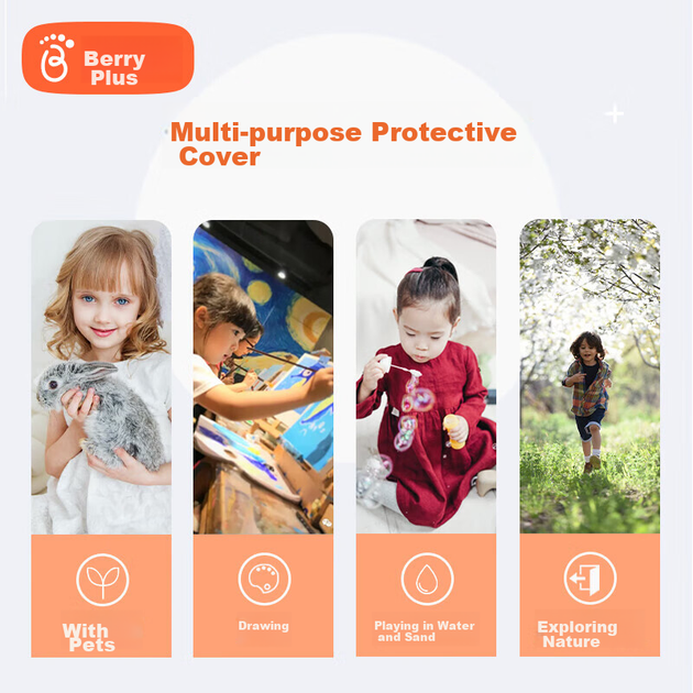 Фартук Babyprints, детский фартук-рубашка, одежда для рисования для малышей, кухонный набор, водонепроницаемый и грязеотталкивающий, с рукавами, милый дизайн с кроликом. - изображение 7