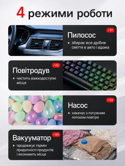 Пилосос автомобільний акумуляторний бездротовий потужний, ручний пилосос для авто з 4 насадками та 1 акумулятором, портативний пилосос для салону автомобіля та прибирання, компактний автомобільний пилосос - зображення 5