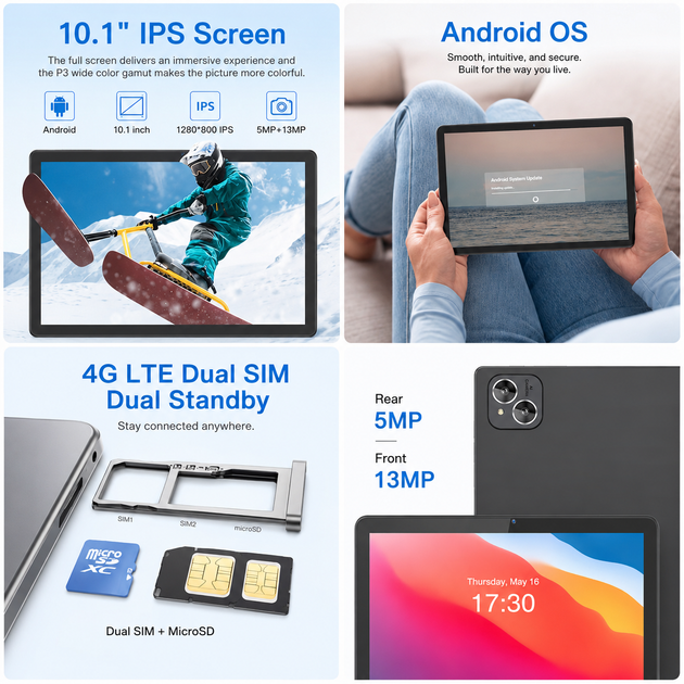 Планшет-ноутбук Crelander T30 PRO 10.1" HD / 6 ГБ RAM / 128 ГБ / Dual SIM / Android / Розовый - изображение 3