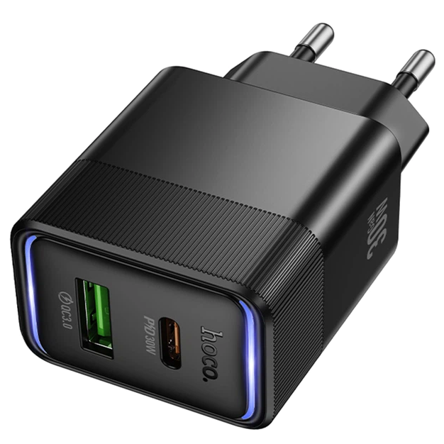 Мережевий зарядний пристрій Hoco CS112A 30W швидке заряджання QC PD 2 USB Type-C чорний - зображення 6
