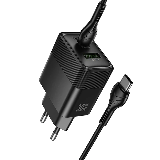 Мережевий зарядний пристрій Hoco CS112A 30W швидке заряджання QC PD 2 USB Type-C чорний - зображення 3