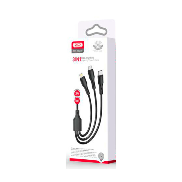 Кабель USB XO NB230 Rock Series 3in1 с быстрой зарядкой для Micro-USB Type-C Lightning черный - Фото 6 Кабель USB XO NB230 Rock Series 3in1 с быстрой зарядкой для Micro-USB Type-C Lightning черный - изображение 6