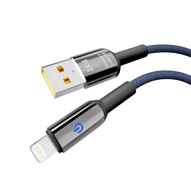 Кабель USB YOKI SMART YK-SM31 Lightning 2.4A 1.2m с LED индикатором автоматическое выключение из цинкового сплава Black. - изображение 7