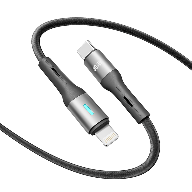 Кабель USB YOKI LED YK-LE17 Type-C to Lightning 30W 2m с LED индикатором высокая прочность черный - изображение 2
