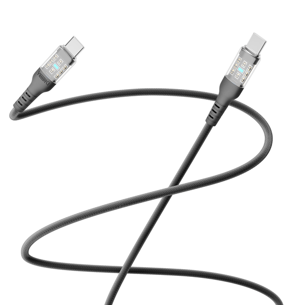 Кабель USB YOKI CYBER YK-CY23 Type-C to Type-C 60W 1.2m прочный с эластичной оплеткой Black - изображение 3