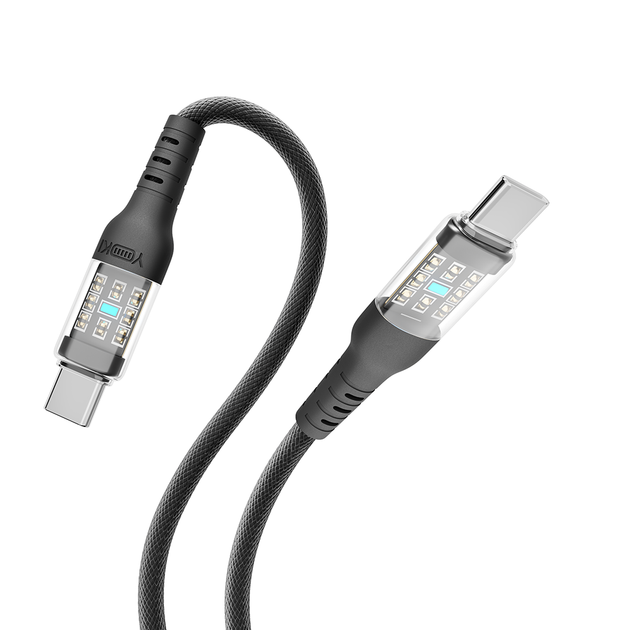 Кабель USB YOKI CYBER YK-CY23 Type-C to Type-C 60W 1.2m прочный с эластичной оплеткой Black - изображение 5