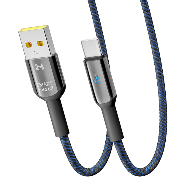 Кабель USB YOKI SMART YK-SM31 Type-C 3A 2m с LED индикатором быстрая зарядка из цинкового сплава Black - изображение 2