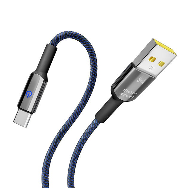 Кабель USB YOKI SMART YK-SM31 Type-C 3A 2m с LED индикатором быстрая зарядка из цинкового сплава Black - изображение 6