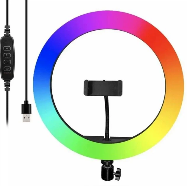 Лампа кольцевая RGB MJ30 30cm с регулировкой яркости и USB для смартфонов черная - изображение 3