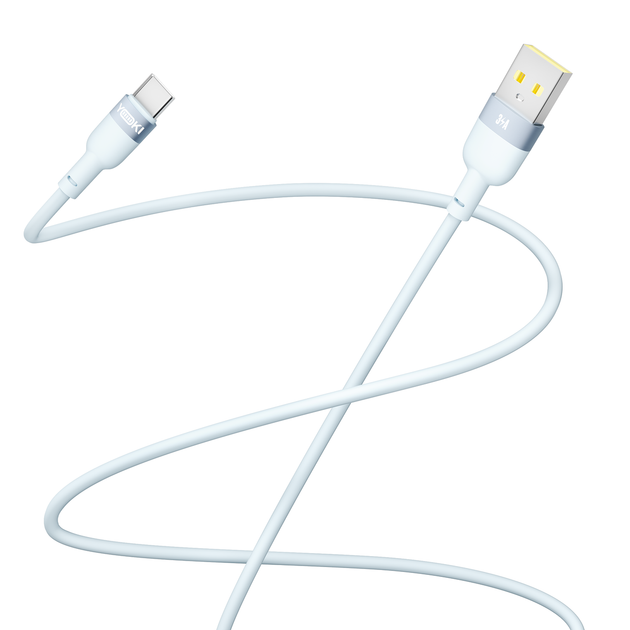 Кабель USB YOKI SILICONE YK-SI50 Type-C 3A 1.2m прочный с защитой от изломов для быстрой зарядки серый - изображение 3