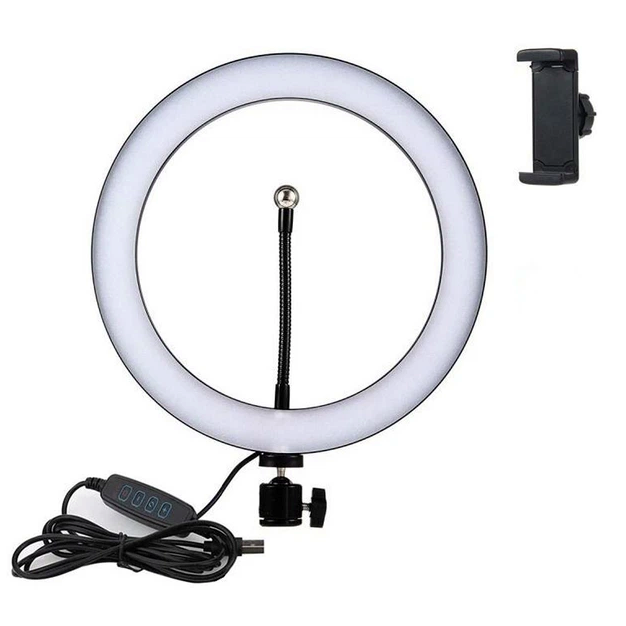 Лампа Fill Light 20cm QX-200 кольцевая с USB управлением яркостью для смартфонов и камер черная - изображение 3