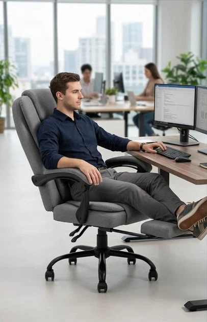Офісне Крісло із Тканини з Підставкою для Ніг до 120 кг DEXON AXIS Сіре Комп'ютерне Крісло для Керівника Тканинне на Коліщатках - зображення 8