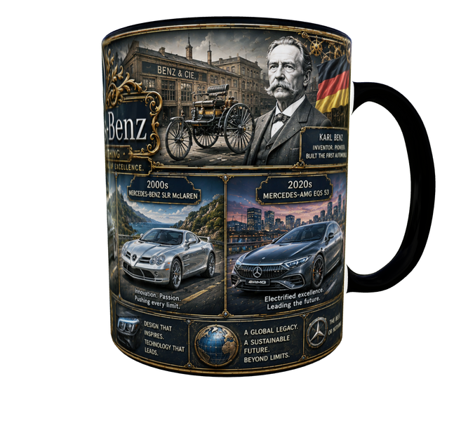 Кружка (чашка) з принтом історія Mercedes-Benz | серія AUTO LEGENDS | Керамічна 330 мл(чорна ручка) - зображення 7
