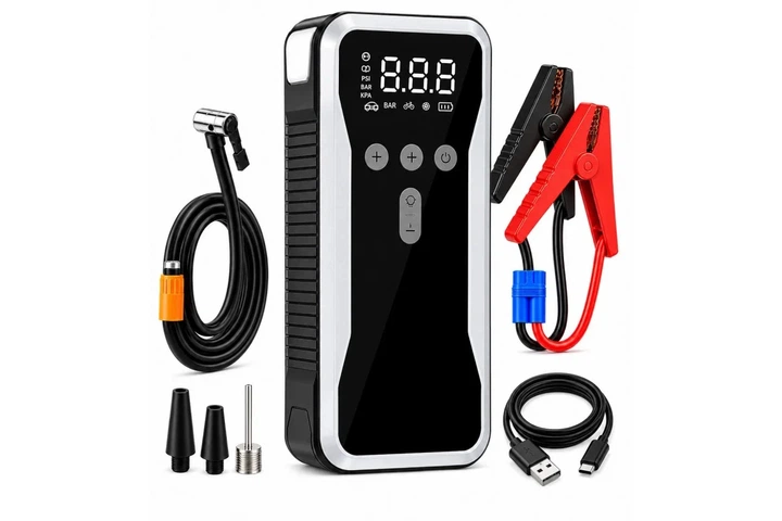 Пускозарядное устройство S3 10400 мАч Автомобильный Jump Starter 12В с компрессором цифровым дисплеем и LED SOS фонарем для бензиновых и дизельных двигателей многофункциональный портативный аккумуляторный блок для быстрого запуска авто и подкачки шин - изображение 6