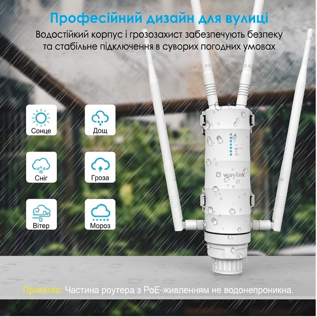 Уличный Wi-Fi роутер Wavlink AC1200 WL-WN572HG3 / 2.4 и 5 ГГц / IP65 / Passive PoE / 4 внешние антенны 7dBi / Белый (102194914) - Б/У - изображение 3