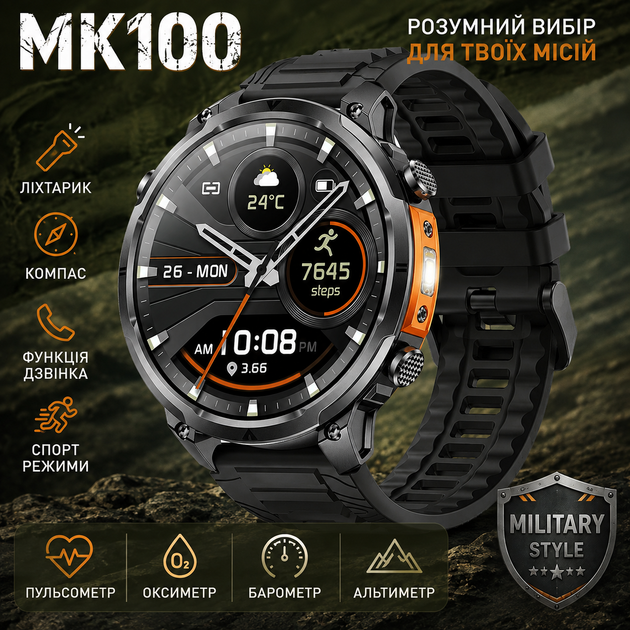 Смарт часы мужские Lemfo MK100 (разговор, пульсоксиметр, компас, фонарик) 720 мАг - Фото 1 Смарт часы мужские Lemfo MK100 (разговор, пульсоксиметр, компас, фонарик) 720 мАг - изображение 1