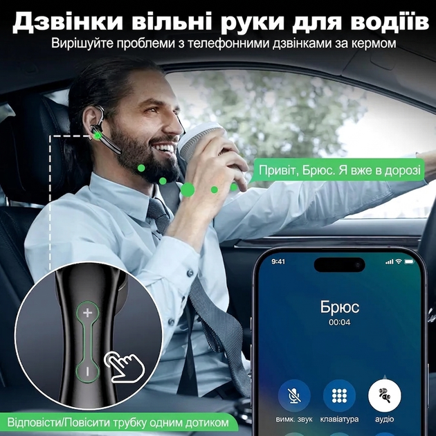 Bluetooth-гарнитура FEATURE И33 с микрофоном, ENC, IP7, до 100 часов работы, беспроводная гарнитура для телефона, вождения и офиса - изображение 8