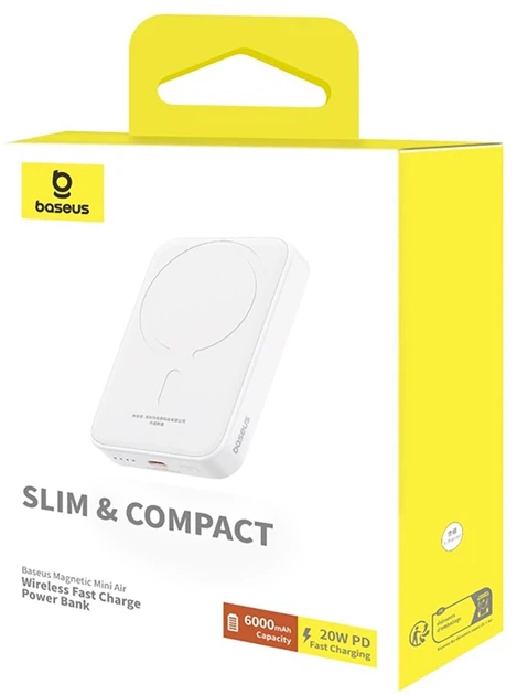 УМБ Baseus Magnetic Mini Air MagSafe 6000 mAh 20 W White (PPCXM06A) - Фото 10 УМБ Baseus Magnetic Mini Air MagSafe 6000 mAh 20 W White (PPCXM06A) - изображение 10