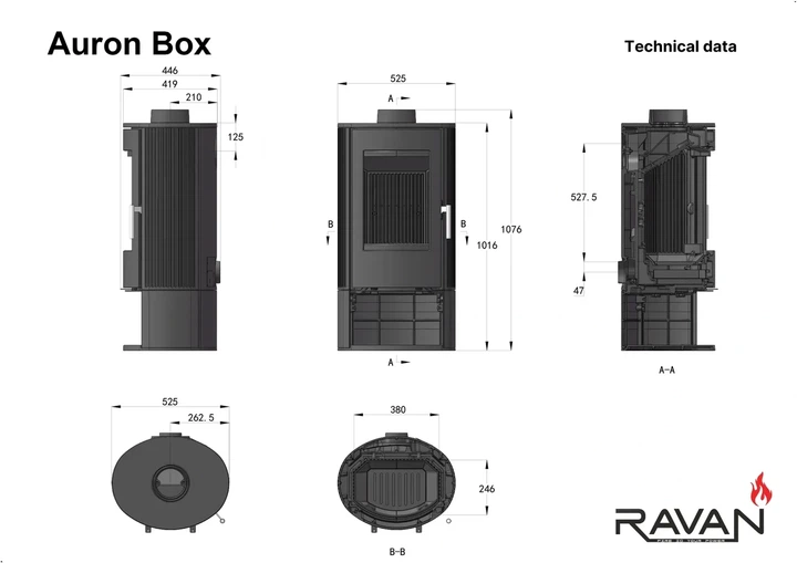 Чугунная печь камина Ravan Auron box 12 кВт на дровах - изображение 5