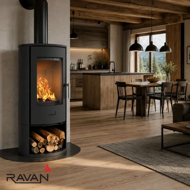 Чугунная печь камина Ravan Auron box 12 кВт на дровах - изображение 7