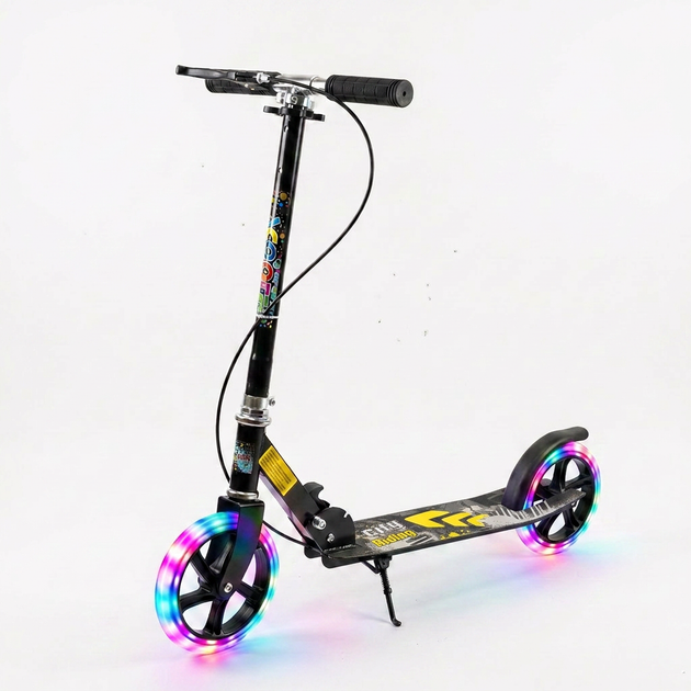 Самокат двухколесный складной со светящимися LED колесами 200 мм Scooter City Riding 671-2 Black-Yellow - изображение 3