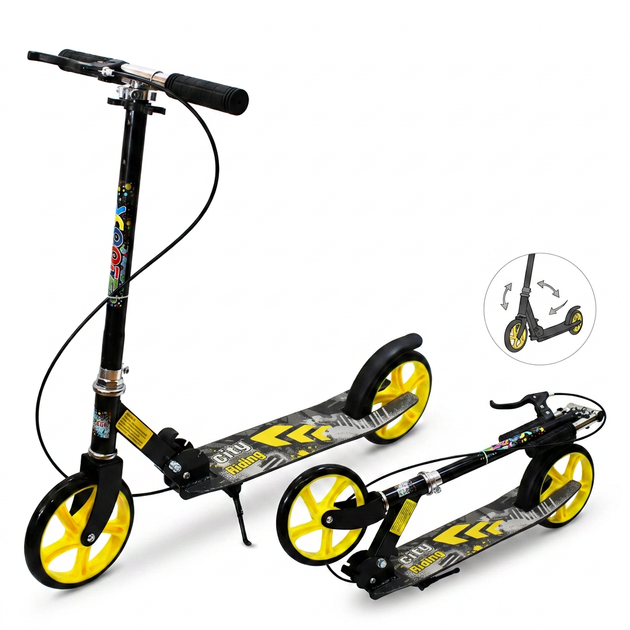 Самокат двухколесный складной с колесами 200 мм Scooter City Riding 671-2-1 Black-Yellow - изображение 2