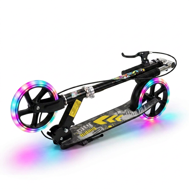 Самокат двухколесный складной со светящимися LED колесами 200 мм Scooter City Riding 671-2 Black-Yellow - изображение 6