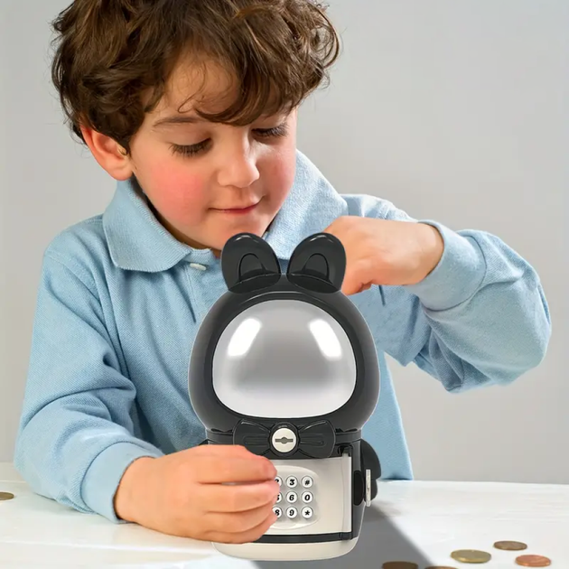 Копилка сейф Space Piggy Bank Космонавт 21х12х12 см с электрическим замком и кодом Черная для детских сбережений и финансовой грамотности - изображение 2