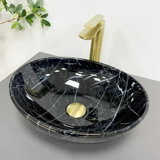Умывальник накладной VBI Parma Black Stone Glossy 415x310 овальный, с узором (VBI-011014) - Фото 1 Умывальник накладной VBI Parma Black Stone Glossy 415x310 овальный, с узором (VBI-011014) - изображение 1