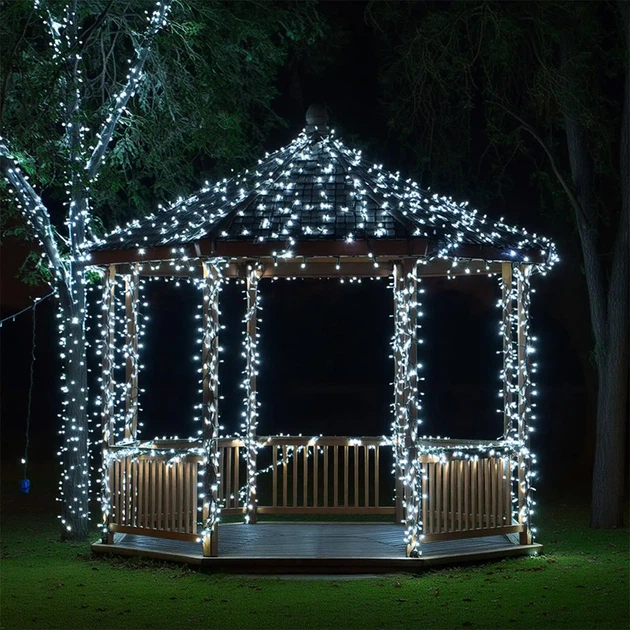 Новогодняя уличная гирлянда 100 м 1000 LED Белый свет черный провод с солнечной батареей 8 режимов работы гирлянда на елку - изображение 2