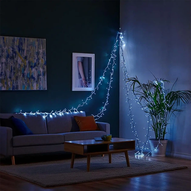 Новогодняя уличная гирлянда 100 м 1000 LED Белый свет черный провод с солнечной батареей 8 режимов работы гирлянда на елку - изображение 3