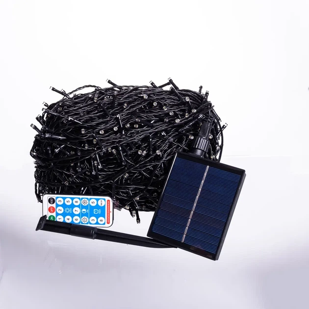 Светодиодная уличная гирлянда 100 м 1000 LED Желтая черный провод с пультом и солнечной панелью IP65 8 режимов работы - изображение 4