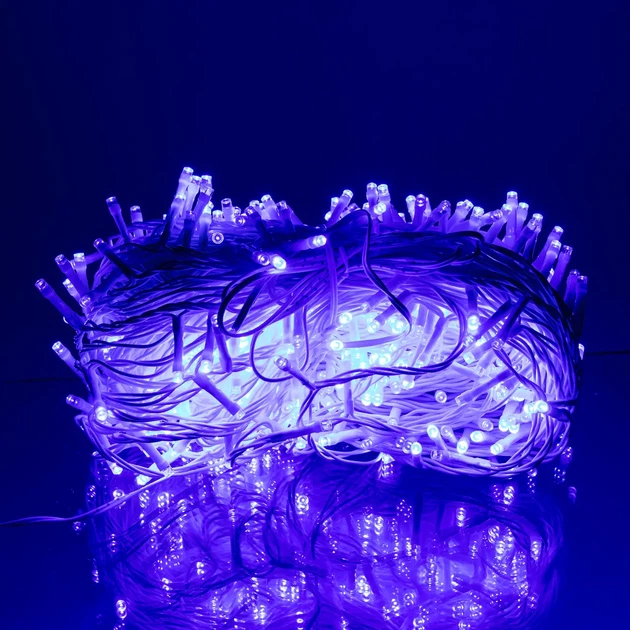 Уличная гирлянда нитка 50 м 500 LED Синяя белый провод гирлянда на улицу 8 режимов работы новогодняя гирлянда - изображение 3