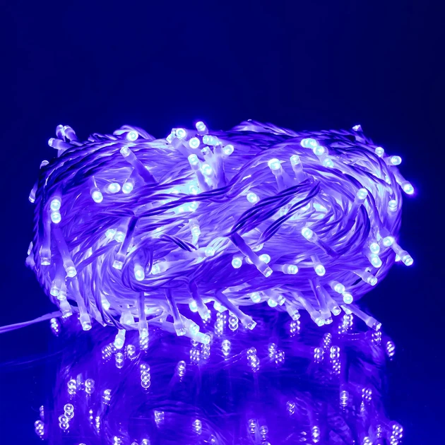 Гирлянда Нить уличная 30 м 300 LED Синяя белый провод гирлянда на улицу 8 режимов работы гирлянда нитка - изображение 4