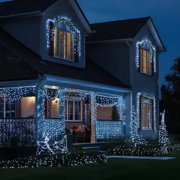 Уличная гирлянда нить 100 м 1000 LED Белая черный провод гирлянда на улицу 8 режимов работы новогодняя гирлянда - изображение 4