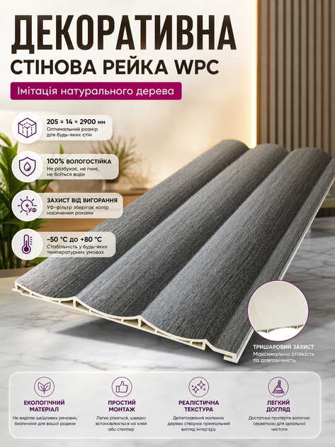 Рейка декоративная стеновая WPC из древесно-полимерного композита 205х14х2900мм SW-00003020 - изображение 3