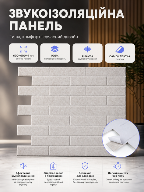 Панель звукоизоляционная самоклеящаяся SW-00002703 войлочная 600х600х9 мм Серая - изображение 3