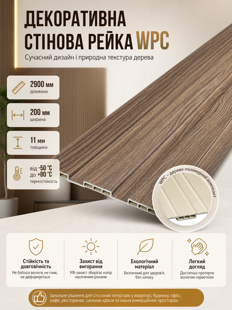 Рейка декоративная стеновая WPC из древесно-полимерного композита 200х11х2900мм SW-00003007 - изображение 3