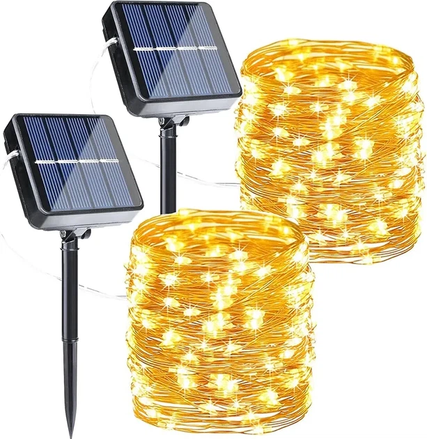 Вулична гірлянда Oreunik на сонячній панелі 2 шт., 12 м, 2*120 світлодіодів, 8 режимів роботи - Фото 1 Вулична гірлянда Oreunik на сонячній панелі 2 шт., 12 м, 2*120 світлодіодів, 8 режимів роботи - зображення 1
