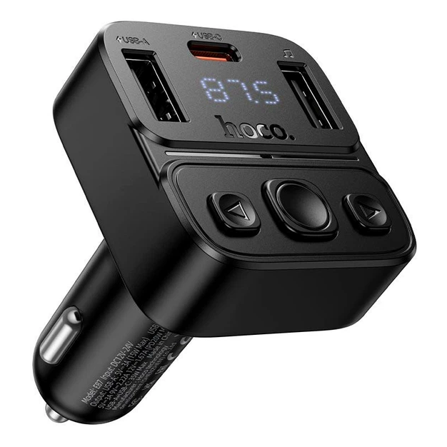 Модулятор Hoco E87 Bluetooth 5.4 зі швидким заряджанням 35W для автомобілів чорний - зображення 2