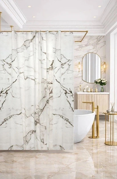 Штора для ванної кімнати SPAZIO MARBLE PEVA 200х200 см із 12-ма кільцями 5271582 - изображение 5